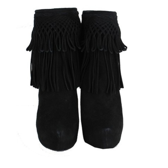 CHRISTIAN DIOR Black FRINGE Stiletto Platform Boots 40 new - Picture 4 of 5